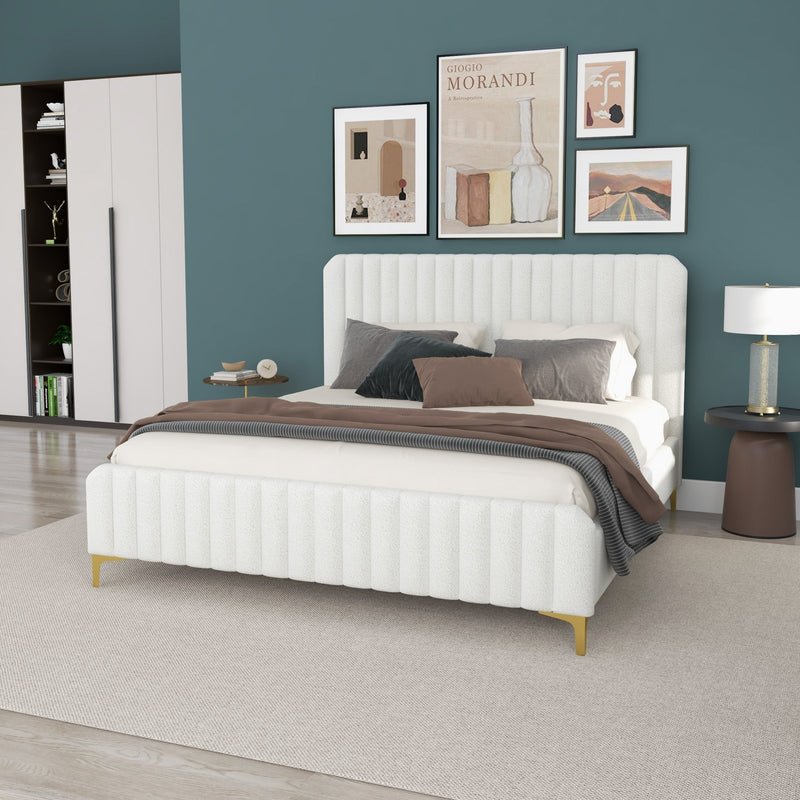 Valery King Size Cream Boucle Platform Bed King