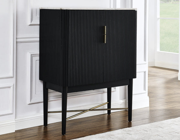 Vida Marble Top WIne Cabinet, Black Finish