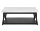 Vida White Marble Cocktail Table with Casters, Black Finish