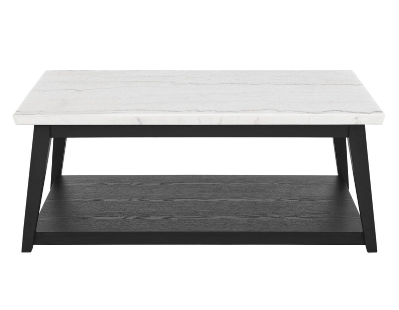 Vida White Marble Cocktail Table with Casters, Black Finish