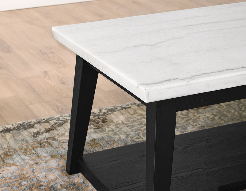 Vida White Marble Cocktail Table with Casters, Black Finish