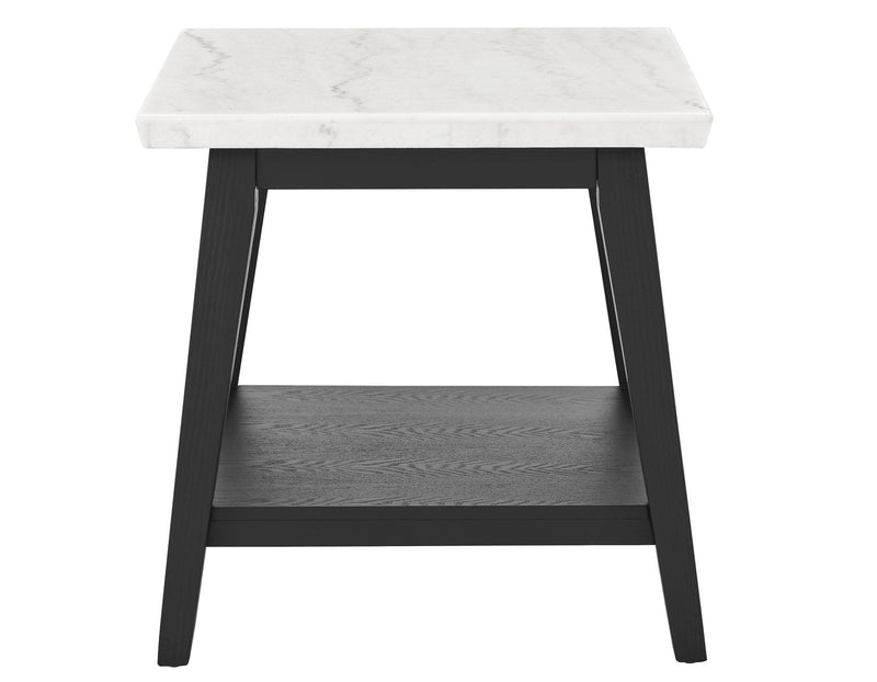 Vida White Marble Top End Table, Black Finish