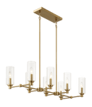 Willow Eight Lights Island With Clear Ribbed Glass Pendant Lamp - Satin Brass