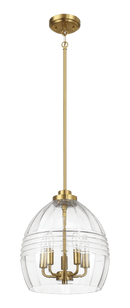 Zen Five Pendant Chain Hanging Light with Clear Glass - Satin Brass