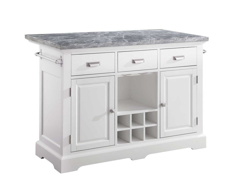 Zermatt 2-Piece Grey Marble Kitchen Island(Island, 2 Counter Stools)